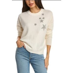New Zadig & Voltaire Gaby Strass Stars Cashmere & Wool Studded Sweater Cream, L